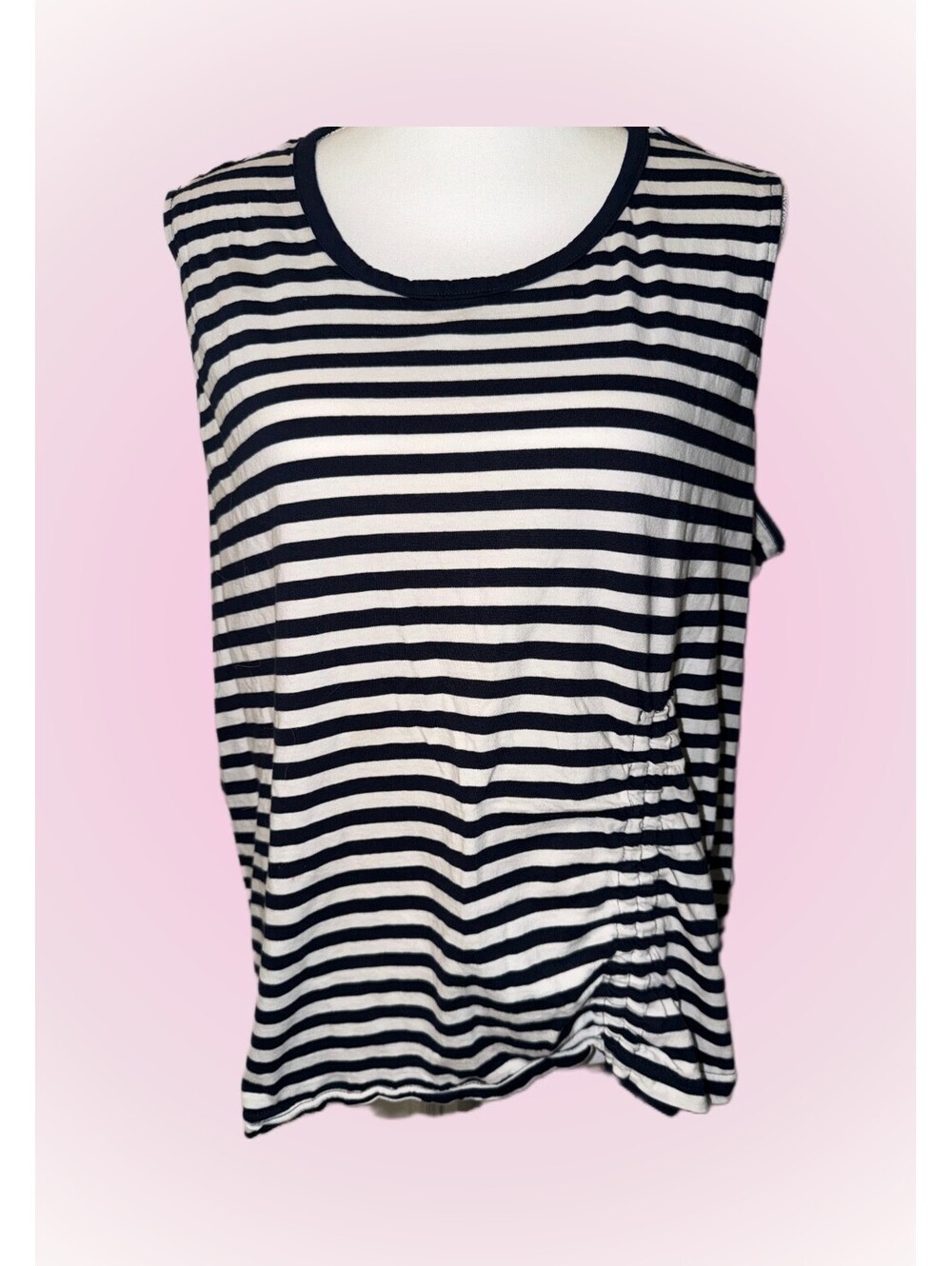 Womens Size XXL 20 Navy Blue & White Striped Sleeveless Tank Top / Shirt